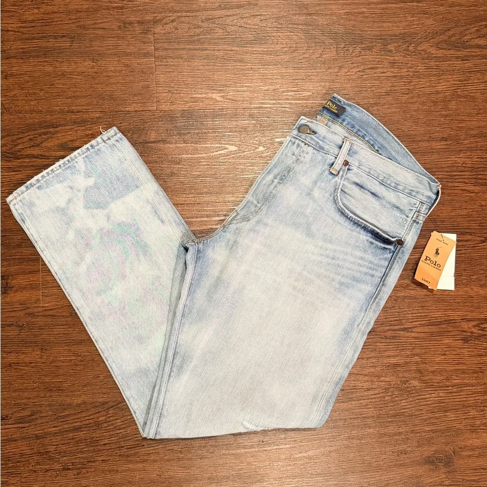 Polo Ralph Lauren The Varick Slim Straight Distressed Sun Faded Jeans Size 35x30